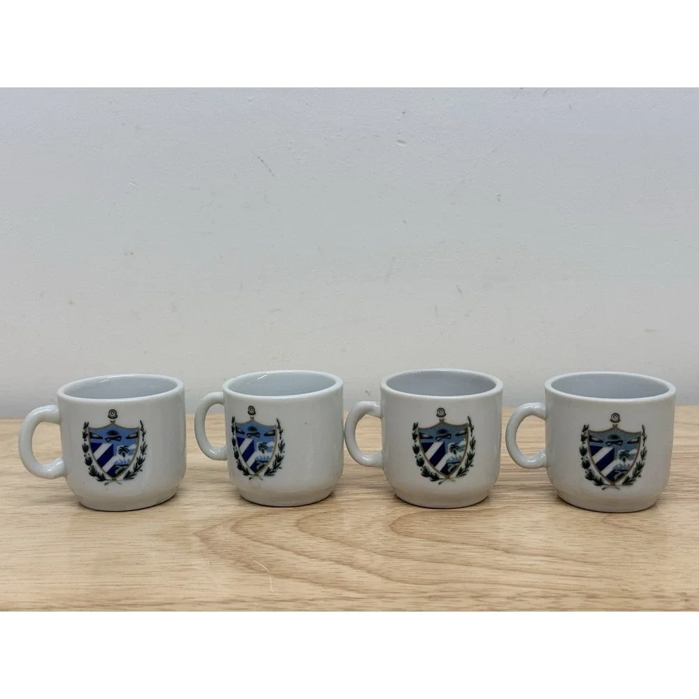 Set of 4 Cuban Espresso Cups Cuba Coat of Arms White Ceramic Demitasse #1